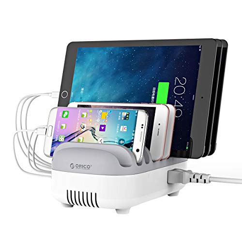 ORICO 40W con 5 Cavi Caricabatterie Smart USB con Supporto per Telefono Cellulare e Tablet per iPhone, iPad, Samsung Galaxy, Nexus, HTC, Motorola, LG e Altri