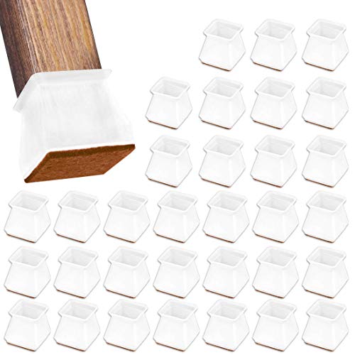 Benooa - Copertura protettiva in silicone per mobili, confezione da 32 pezzi, protezioni per gambe della sedia, forma quadrata, con fondo antiscivolo, contro graffi e rumore