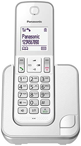 Panasonic KX-TGD310JTS Telefono Cordless Digitale Singolo, LCD Monocromatico Bianco, Schermo e Tasti Retroilluminati, Suoneria Polifonica, Blocco chiamate Indesiderate, Bianco Perla