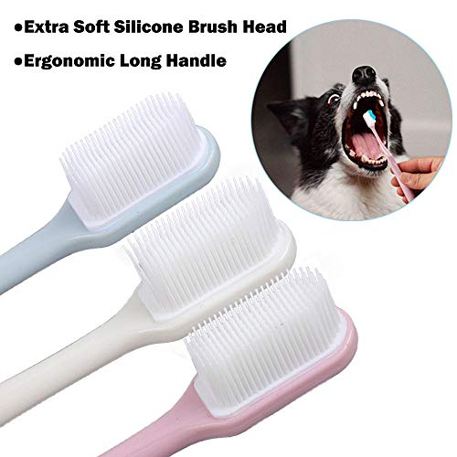 onebarleycorn - 3 Pezzi spazzolini da Denti per Cane, in Morbido Silicone con Manico Lungo per Cuccioli Cani di Piccola e Media Taglia Gatti e la Maggior Parte degli Animali Domestici