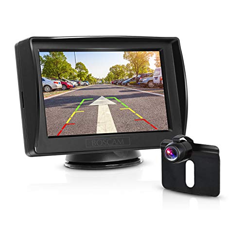 BOSCAM K3 Kit Telecamera Posteriore e Monitor per autoveicoli, Monitor LCD retrovisore da 4.3''con TFT, Telecamera posteriore impermeabile con Super Night Vision