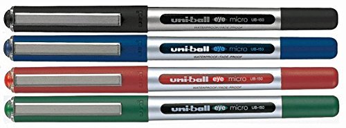 UNI-BALL - Penna EYE MICRO UB-150 (Confezione assortita da 4: 1 nera, 1 blu, 1 rossa e 1 verde)