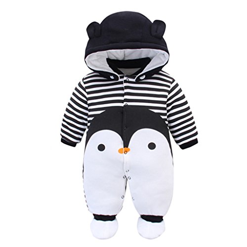 Bambino Pagliaccetto con Cappuccio Scarpe Tute da neve Cartone Animato Jumpsuit Inverno Caldo Tutine Set, Pinguino 0-3 Mesi