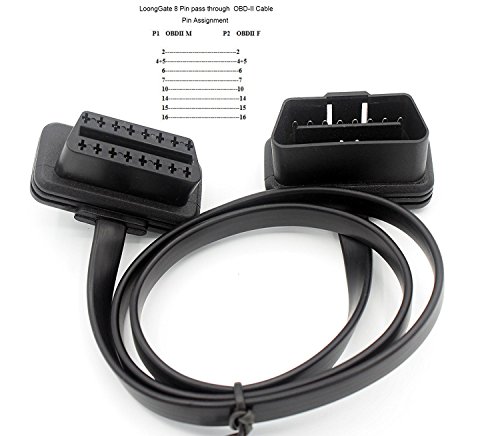 LoongGate OBD-II OBD2 Cavo di prolunga Profilo Ultra Basso - Cavo Piatto a Nastro Passante a 8 Pin per Lettori USB Bluetooth WiFi USB Scanner di Codici OBDII - 0,6 Metri