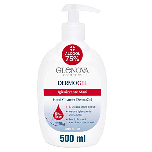 Gel per Mani GLENOVA 500ml Alcool 75% Dispenser Igienizzante Antibatterico Profumato con Dosatore Sanificante Alcolico Efficace Contro Germi e Batteri