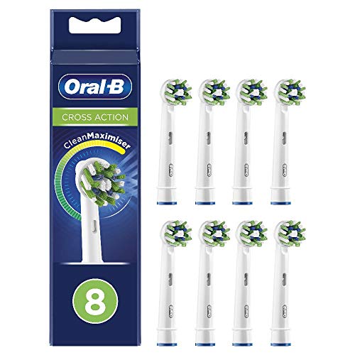 Oral-B CrossAction Testine di Ricambio per Spazzolino Elettrico con Tecnologia CleanMaximiser, Confezione da 8 Pezzi, Pacco Adatto alla Buca delle Lettere