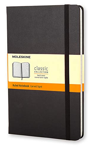 Moleskine Notebook Classic Pagina a Righe, Taccuino Copertina Rigida e Chiusura ad Elastico, Colore Nero, Dimensione Large 13 x 21 cm, 240 Pagine