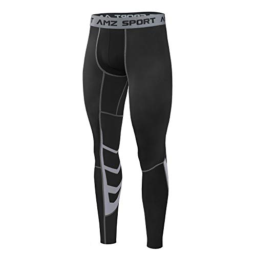 AMZSPORT Pantaloni Sportivi a Compressione da Uomo Leggings da Palestra Calzamaglia ad Asciugatura Rapida Nero, S
