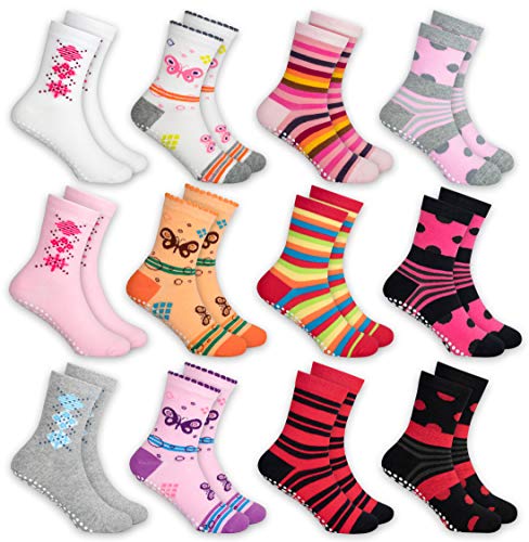 MC.TAM® Calzini Calze Colorate da Ragazze 12 Paia 90% Cotone Oeko Tex® Standard 100, 31-34, 12 Paia Calze Ragazze Antiscivolo