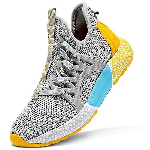 Scarpe Sportive Bambini e Ragazzi Scarpe da Corsa Ginnastica Respirabile Mesh Running Sneakers Fitness Casual(G-Grigio,38 EU)