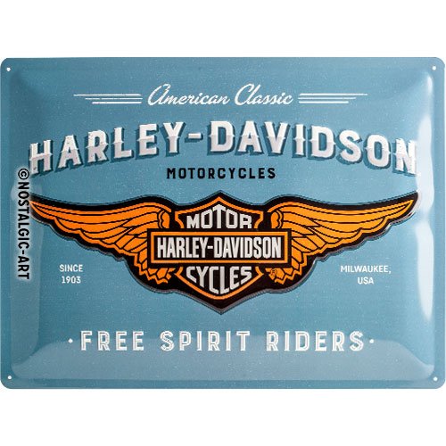 Nostalgic-Art Targa Vintage Harley-Davidson – Logo Blue – Idea Regalo per Amanti di Moto, in Metallo, Blu, 30 x 40 cm