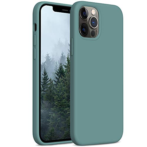 YATWIN Compatibile con iPhone 12 Cover 6,1'', Compatibile con iPhone 12 PRO Cover Silicone Liquido, Protezione Completa del Corpo con Fodera in Microfibra, Verde Pino