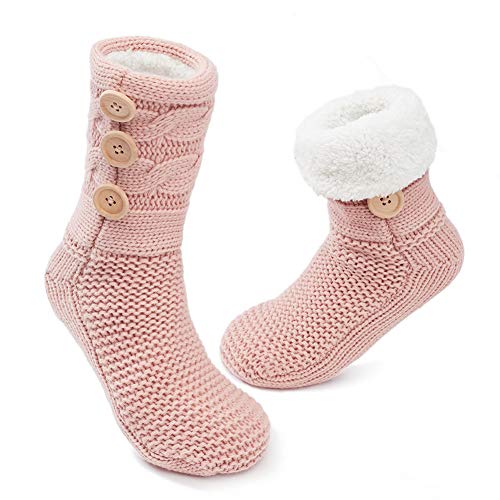 MaaMgic Calze Natalizie Calze Pelose Spesse da Donna Novità Calze Divertenti da Letto Pantofole Calze Antiscivolo Termiche Calzini Inverno