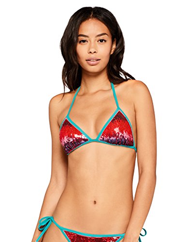 Marchio Amazon - Iris & Lilly Reggiseno Bikini a Triangolo con Paillettes Donna, Multicolore (Neon Coral), S, Label: S