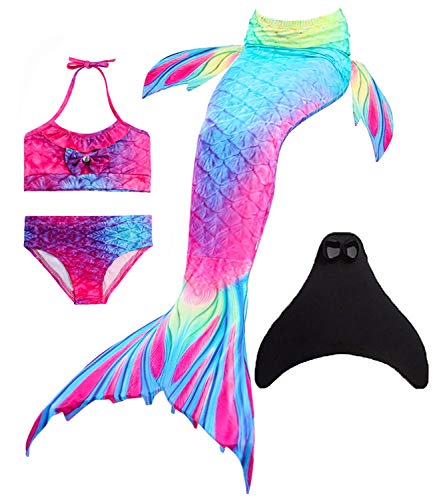Wishliker - Set da 4 pezzi per costume da sirena, da bambina, con coda da sirena e bikini Dh02. 130 cm