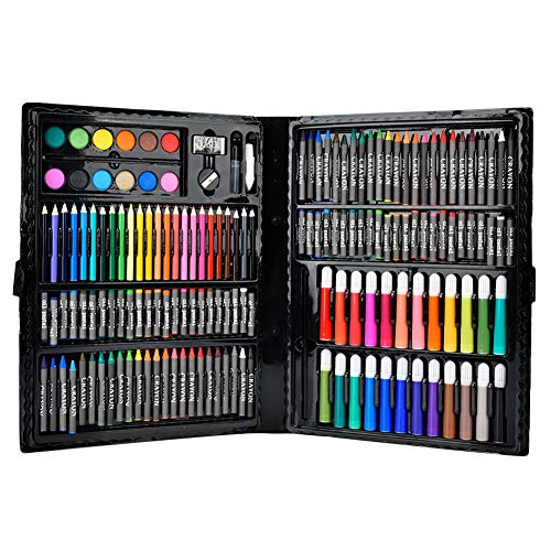 Kit di pennelli per colori ad acqua, 168 pezzi Kit di pennelli per colori ad acqua Kit di matite per pittura Kit di strumenti per il disegno Set d'arte(Nero)