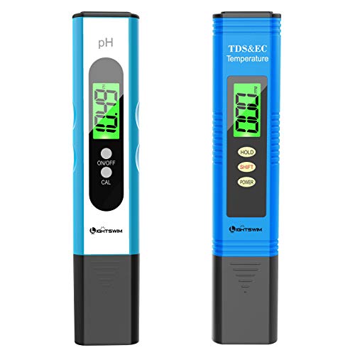 Lightswim Tester della qualità dell'Acqua, misuratore di PH con risoluzione ad Alta precisione 0,01, misuratore di Temperatura 3 in 1 TDS + EC + per Acqua Potabile, Acquario, Piscina, Spa (Bianco)