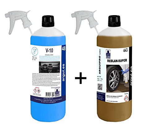 Arguipro Line - Detergente per cerchi senza acido, uso professionale, senza strofinare + Detergente per cruscotto e lavavetri professionale, effetto opaco. Reblan Super 1 litro + V10 Professional Car Wash