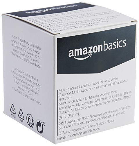 AmazonBasics - Etichette bianca multifunzione per etichettatrici, 36 x 89 mm, 260 etichette per rotolo (2 rotoli)