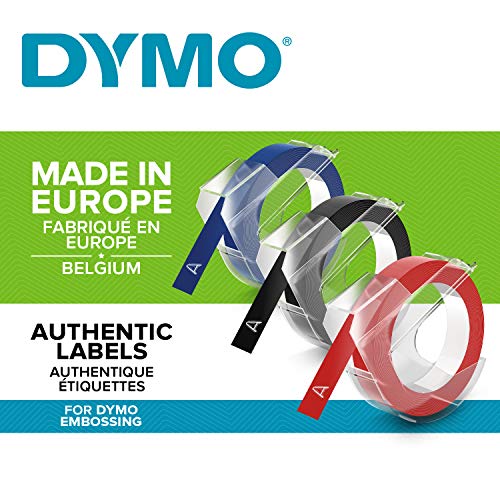 DYMO S0847750 Etichette Autoadesive a Rilievo in Vinile, Rotoli da 9 mm x 3 m, Nero/Blu/Rosso, Confezione da 3