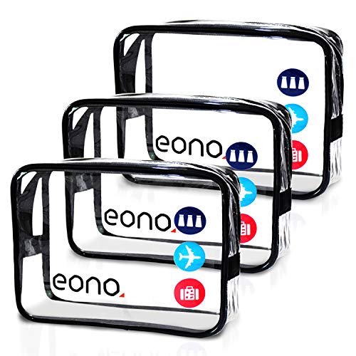 Eono by Amazon - Beauty Case da Viaggio Clear Borsa da Viaggio Impermeabile Cosmetici Trousse Trasparente Toiletry Bag Kit da Aereo per Liquidi Unisex Sacchetti di Trucco, Trasparente, 3 Pcs