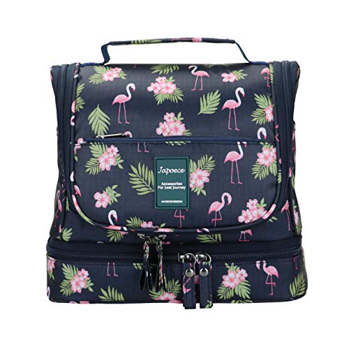 Borsa da toilette per appendere uomini e donne Japoece Beauty Case da Viaggio da appendere Con gancio Portatile impermeabile Leggero Pratico da Viaggio Cosmetici Organizer (Blu scuro Flamingo)