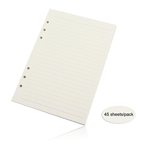 Evilandat 3 confezioni di ricarica di carta a 6 fori formato A5 21 x 14,2 cm per raccoglitori, 45 fogli/90 pagine a confezione A5, Lined White Paper