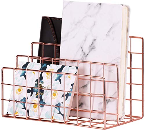 Coobno - Organizer per lettere da tavolo, per posta, libri, brochure, cartoline, trucchi, ombretti, 3 fessure, colore oro rosa