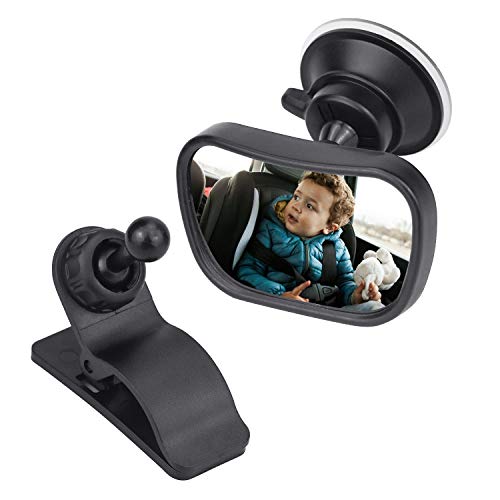Demason Specchietto retrovisore per Bambini + 2 Supporto, Backseat Baby Car Mirror, Bambino Vista Posteriore Specchio,Specchio di Sicurezza per Bambini, Specchio Auto Regolabile, Rotazione a 360°