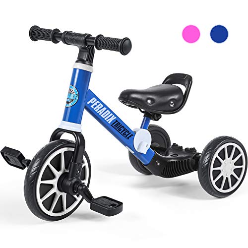 Peradix 3 in 1 Triciclo per Bambini | Triciclo Bambini 1 Anno con Pedali |Bici Senza Pedali 2 Anni | Triciclo a Pedali 2 Anni Interno ed Esterno | Pedale Rimovibile | Prima Bici Regalo (12-48 Mesi)