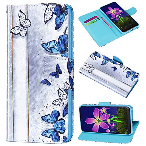 Saceebe Compatibile con Huawei Honor 9 lite Custodia Pelle Portafoglio Cover a libro Flip Case [Custodia in pelle verniciata con cordino] 360 grado Anteriore e posteriore Bumper Cover,farfalla blu