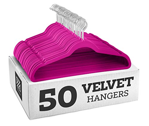 Confezione da 50 grucce antiscivolo in velluto rosa, ultra sottili, salvaspazio, resistenti, gancio girevole a 360°, da utilizzare con abiti, giacche, pantaloni, jeans
