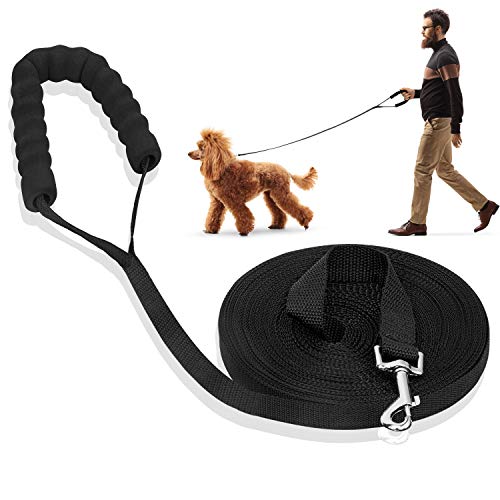 iNeego Guinzaglio per Cani 10 Metri Guinzaglio Addestramento per Cani Nylon Guinzaglio Lungo per Cani per Campeggio, Monitoraggio, Allenamento (10m con Nanico, Nero)