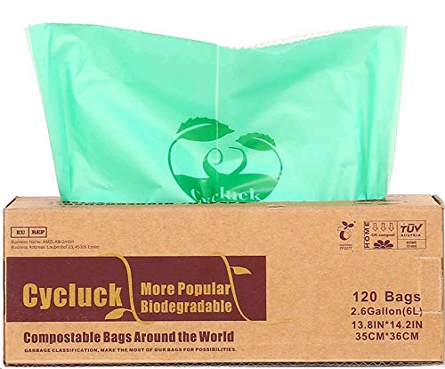 CYCLUCK 120 sacchetti 6L Sacchi per la spazzatura compostabili 100% biodegradabili Fatto da amido di mais Con EN 13432 6L 10L 30L Borse Rifiuti Alimentari (6L)