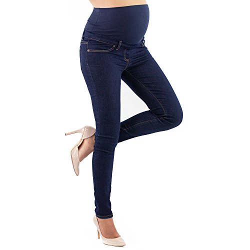 MAMAJEANS Jeans Premaman Basico, Super Elastico e Comodo, vestibilità Skinny, Lavaggio Basic, Colori Denim e Nero (L, Denim)