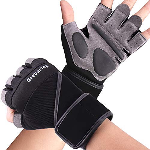 Grebarley Fitness Gloves Sollevamento Pesi, Protezione Totale del Palmo, Guanti da Allenamento Traspiranti per Uomo e Donna (Nero, L)