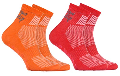 Rainbow Socks - Ragazza Ragazzo Sportive Calze Antiscivolo ABS di Cotone - 2 Paia - Naranja Rojo - Tamaño 30-35