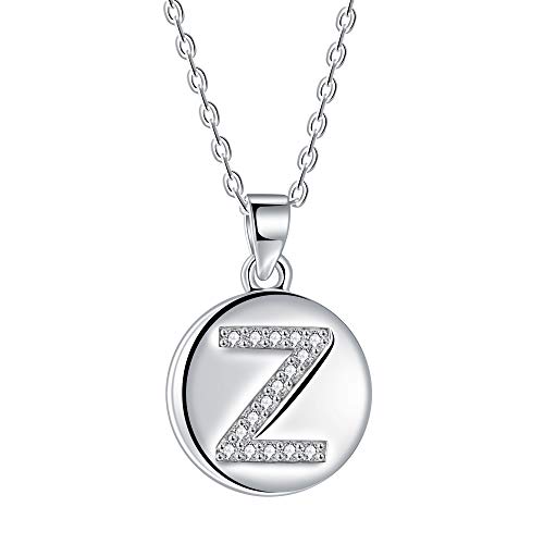 Collana da donna con lettera iniziale Z, pendente a disco in argento 925 con zirconi cubici AAA, lunghezza catena 40 + 5 cm