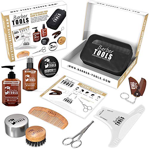 Barber Tools Kit, Set Cofanetto per La Cura e Manutenzione della Barba e Radersi