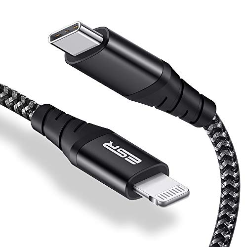 ESR Cavo USB-C a Lightning [Certificato MFi] 2m, Carica Rapida Compatibile con iPhone 12 Mini/12/12 Pro/12 PRO Max/SE 2020/11/11 Pro/11 PRO Max/XR/XS/X/8, iPad 8, da Usare con Caricatori Type-C, Nero