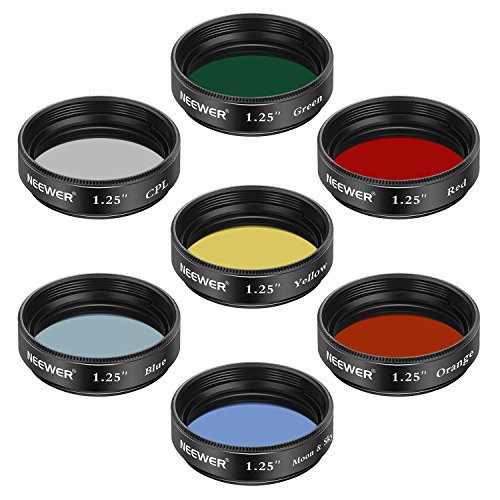 Neewer 1,25 Pollici Filtro Lunare, Filtro CPL, Set di 5 Filtri Colorati (Rosso, Arancione, Giallo, Verde, Blu) per Telescopio, Filtri per Telescopio con Oculare per Osservazione di Luna & Pianeti