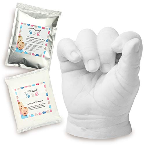Lucky Hands® Kit per Impronte 3D | per stampi di mani | Idea regalo Festa della mamma (0-6 mesi | senza accessori, 2-3 stampi)