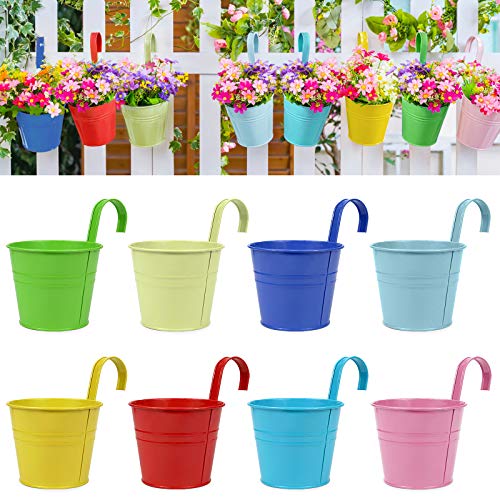 RIOGOO vasi da fiori da giardino, secchi da appendere, vasi da fiori in metallo, decorazione per la casa – gancio rimovibile (8 pezzi di dimensioni medie)
