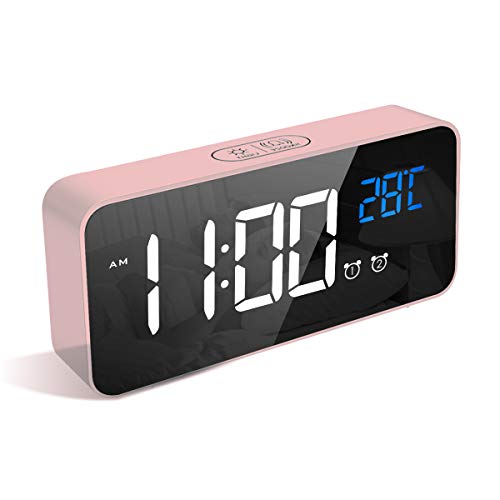 LATEC Sveglia Digitale con Grande LED Temperatura Display, Orologio da Comodino con 13 Suoni di Allarme, Porta di Ricarica USB, Dimmer di Luminosità Regolabile a 4 Livelli, Sonnellino, Allarme