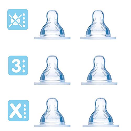 MAM - Set di 6 tettarelle in silicone effetto seta, a partire da 4 mesi, antigoccia, misura 3 + 4 + per la pappa - confezione da 6 pezzi