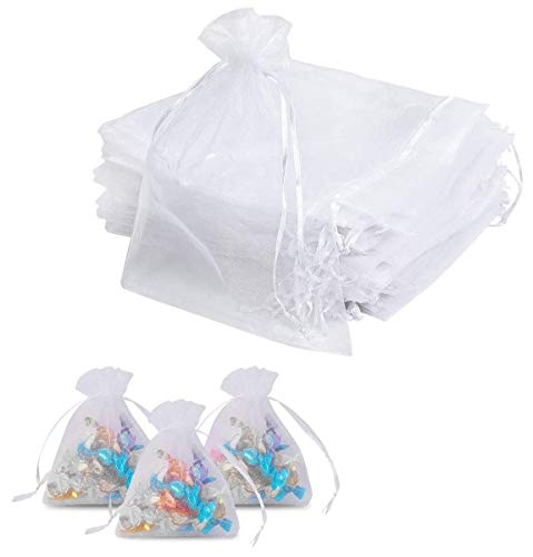 Voarge - 100 sacchetti in organza, piccoli, 7 x 9 cm, colore: bianco