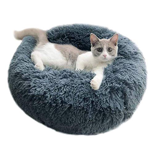 PDVCB Pet Dog Cat Calming Bed Round Nest Caldo Morbido Peluche Comodo for Dormire d'inverno, Peluche Ciambella Pet Bed (Color : Dark Gray, Size : 100cm)