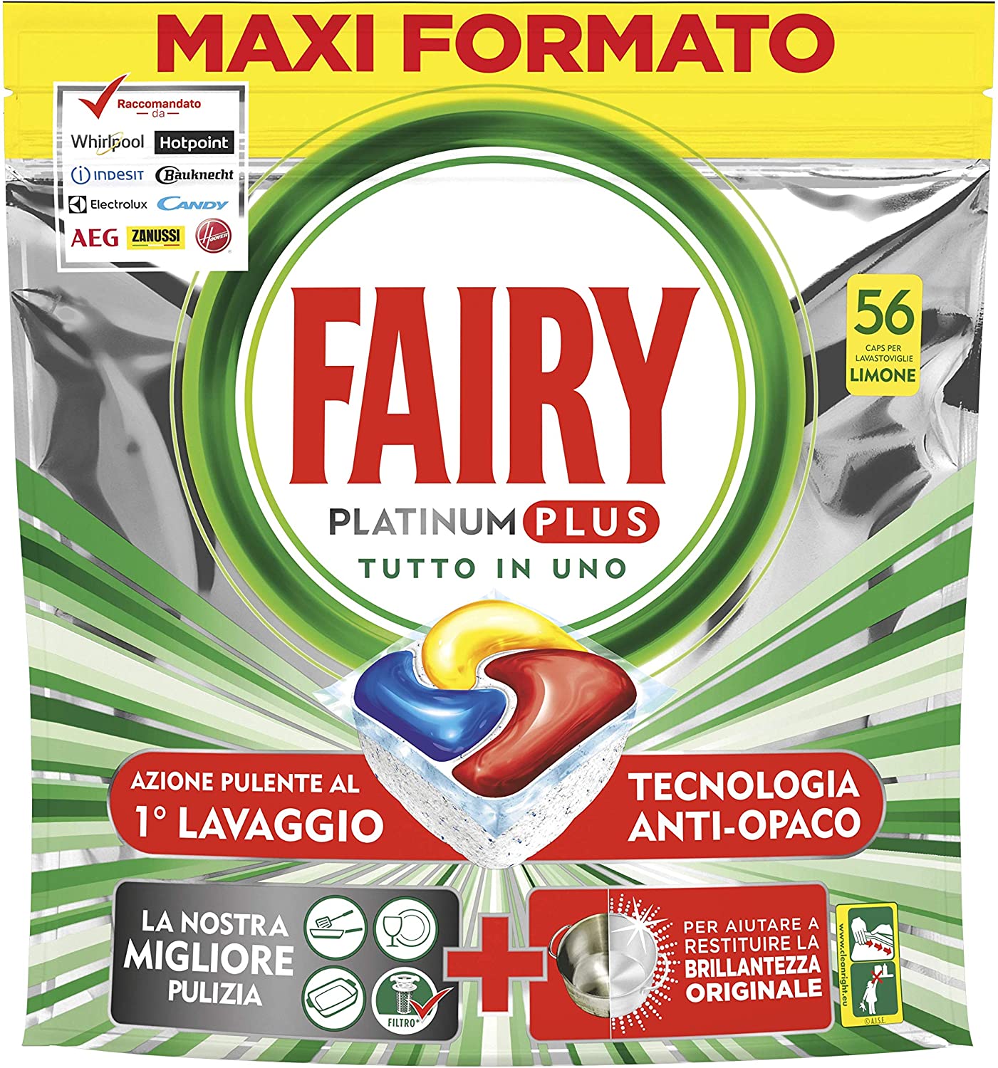 Fairy Platinum Plus Pastiglie per Lavastoviglie, Limone, 56 Capsule