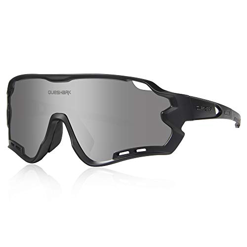 Polarizzati Occhiali Ciclismo con 4 Lenti Intercambiabili Occhiali Bici Occhiali Sportivi da Sole Anti UV da Uomo Donna per Corsa ,MTB (Argento Nero)