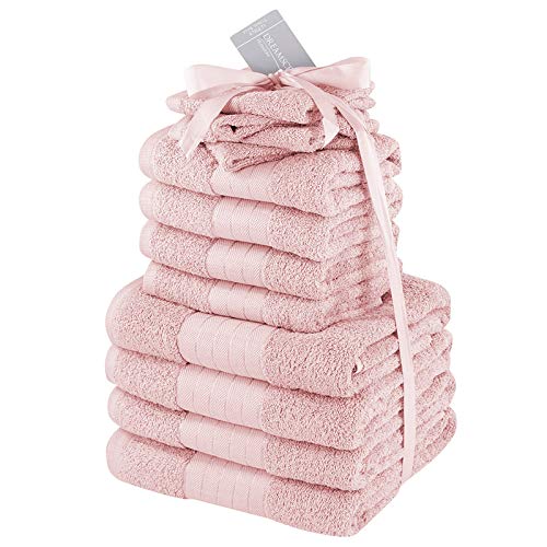 Brentfords - Set di asciugamani, 100% cotone, grande e morbido, 12 pezzi, colore: Rosa fard